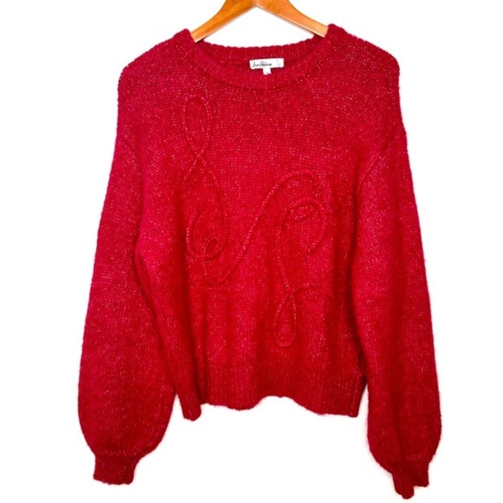 Sam Edelman Red Crew Neck Sweater with Fluffy Texture Size Medium